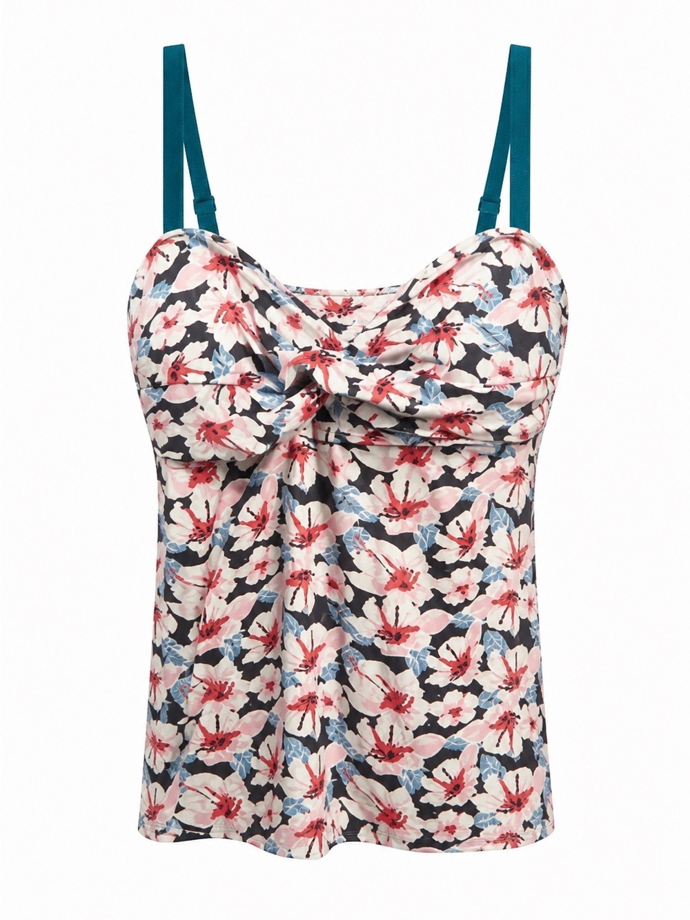 Floral Twist Front Tankini Top with Teal Straps